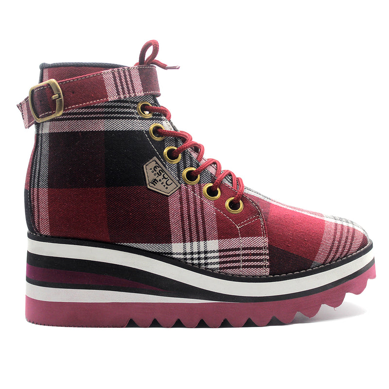 Flanela Plaid Maroon Boots